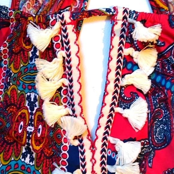VENUS Boho Paisley Sleeveless Tassel Top Red Blue Bandana Print Tank Plus 1X NEW - Picture 7 of 7
